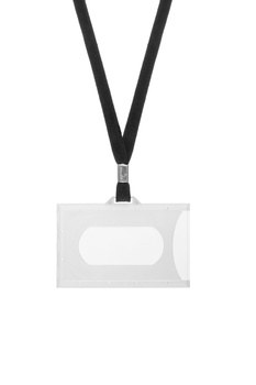 Badge wzór nr 861 - Badge holder do identyfikatora 92x59 mm z czarną smyczą o szer. 10 mm