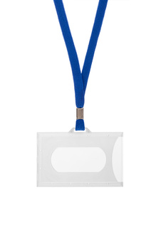 Badge wzór nr 862 - Badge holder do identyfikatora 92x59 mm z granatową smyczą o szer. 10 mm